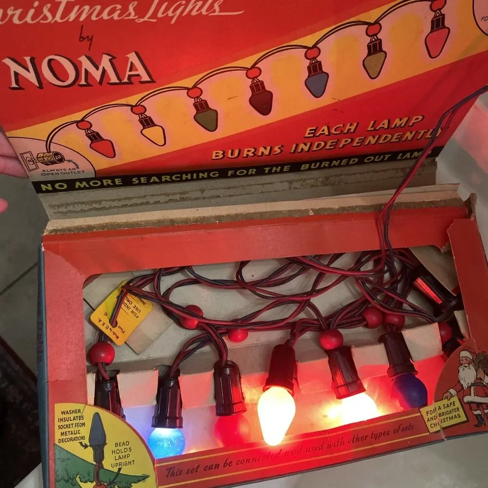 Vintage Christmas NOMA LITES 2 Wire Light Strand w Bead Original Box
